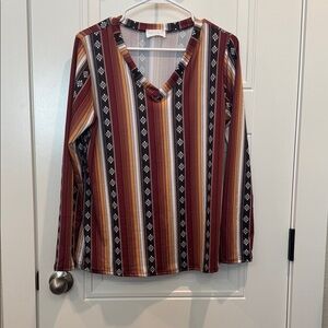 Rolling Ranch Aztec Multicolor Striped V-Neck Long Sleeve Top
